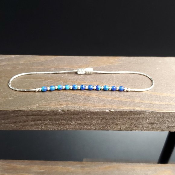 7 Inch Sterling Silver Green Blue Swirling Stones Bracelet Vintage - Picture 2 of 6